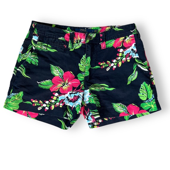 POLO Ralph Lauren Navy Blue Tropical Floral Linen Blend Chino Shorts - Picture 1 of 15